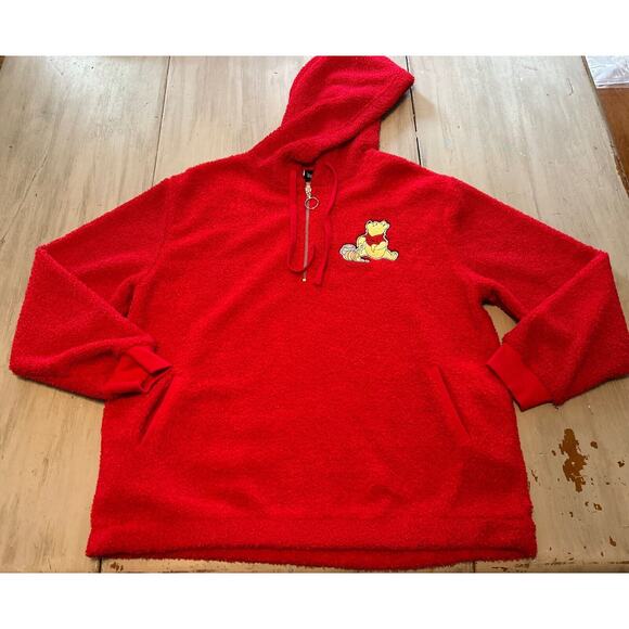 Disney Tops - Disney Winnie the Pooh Red Sherpa Pullover 1/4 Zip Hoodie Womens Sz XL
